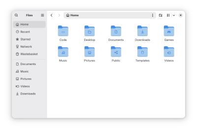 Screenshot of GNOME files with custom icons for non-standard folders