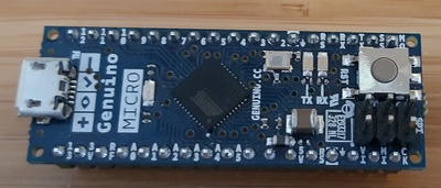 An Arduino Micro microcontroller.